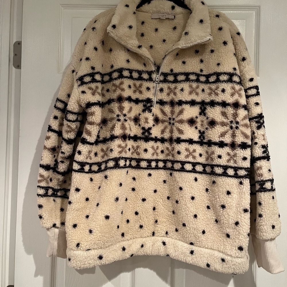 LOFT Cream and Black Patterned Sweater